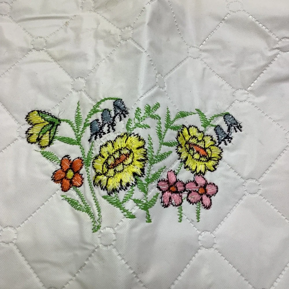 Vintage Quilted Vinyl‎ Appliance White Cover Floral Embroidery